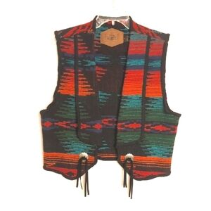 Woolrich Colorful Aztec Southwestern Native Navajo Blanket Wool Vest Size Large